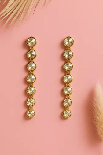 Jewelz gold-plated long drop earrings with linked round crystals
