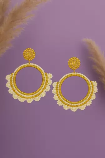 Jewelz handmade white & gold beaded hoop earrings