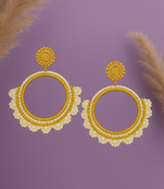 Jewelz handmade white & gold beaded hoop earrings