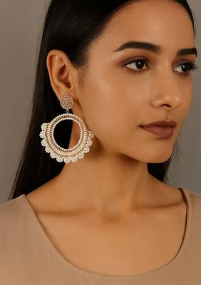 Jewelz handmade white & gold beaded hoop earrings 2