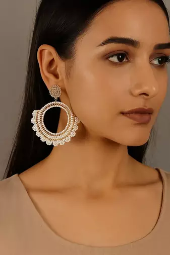 Jewelz handmade white & gold beaded hoop earrings