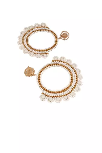 Jewelz handmade white & gold beaded hoop earrings