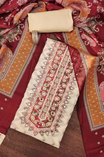 Multicolor digital print organza semi stitched churidar dress-materials