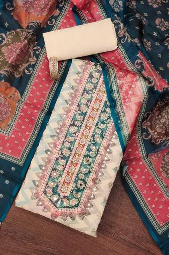 Multicolor digital print organza semi stitched churidar dress-materials