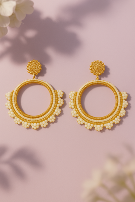 Jewelz handmade white & gold beaded hoop earrings 4