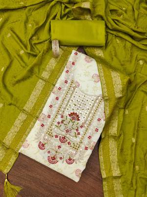Off-white woven chanderi churidar dress-materials 1