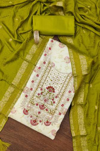 Off-white woven chanderi semi stitched churidar dress-materials