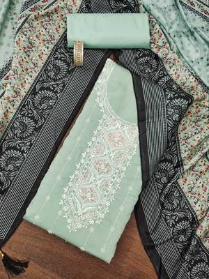 Sea-green sequins silk blend churidar dress-materials 1