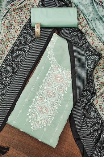 Sea-green sequins silk blend semi stitched churidar dress-materials