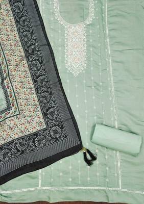 Sea-green sequins silk blend churidar dress-materials 2