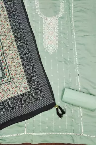 Sea-green sequins silk blend churidar dress-materials