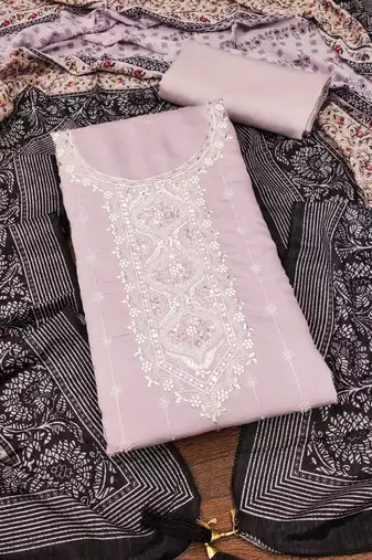 Lavender sequins silk blend churidar dress-materials