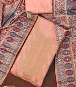 Peach woven jacquard semi stitched churidar dress-materials