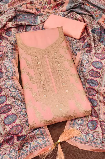 Peach woven jacquard churidar dress-materials