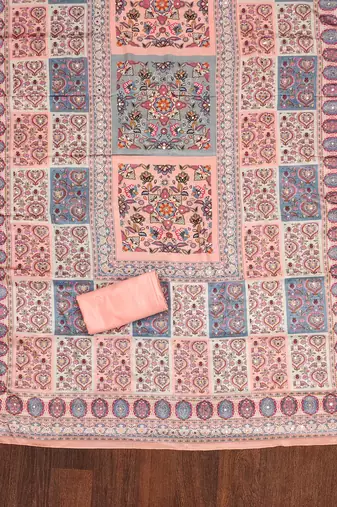 Peach woven jacquard churidar dress-materials