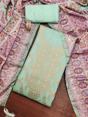 Sea-green woven jacquard churidar dress-materials 1