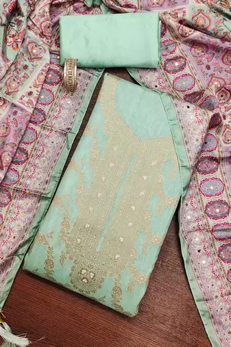 Sea-green woven jacquard semi stitched churidar dress-materials