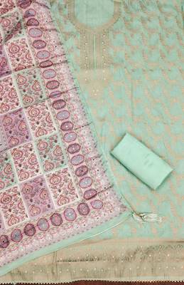 Sea-green woven jacquard churidar dress-materials 2