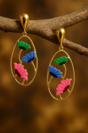 Jewelz gold-plated multicolor leaf drop earrings