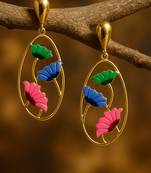 Jewelz gold-plated multicolor leaf drop earrings