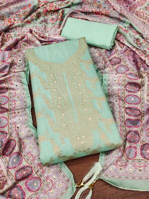 Sea-green woven jacquard churidar dress-materials 3
