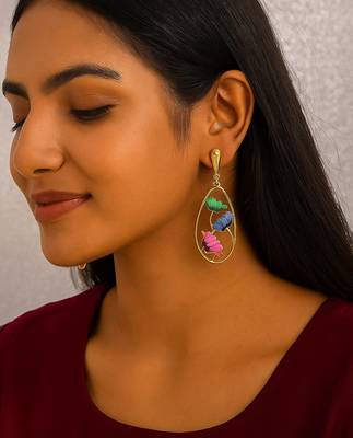Jewelz gold-plated multicolor leaf drop earrings 2