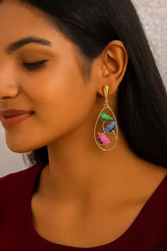 Jewelz gold-plated multicolor leaf drop earrings