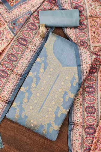 Grey woven jacquard semi stitched churidar dress-materials