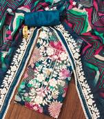 Teal-blue embroidered organza semi stitched churidar dress-materials