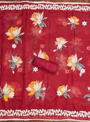 Red embroidered organza semi stitched churidar dress-materials 3