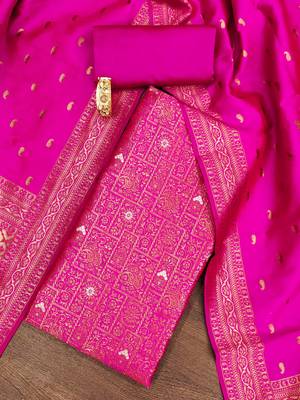 Pink woven silk blend unstitched churidar dress-materials 1