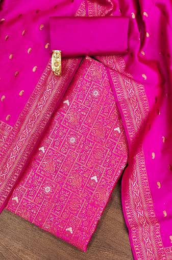 Pink woven silk blend unstitched churidar dress-materials
