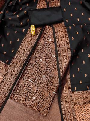Black woven silk blend unstitched churidar dress-materials 1