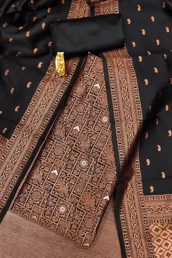 Black woven silk blend unstitched churidar dress-materials