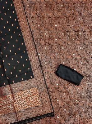 Black woven silk blend unstitched churidar dress-materials 2