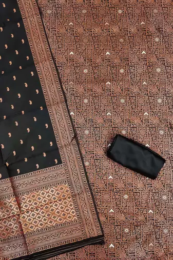 Black woven silk blend unstitched churidar dress-materials