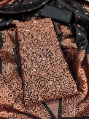 Black woven silk blend unstitched churidar dress-materials 3