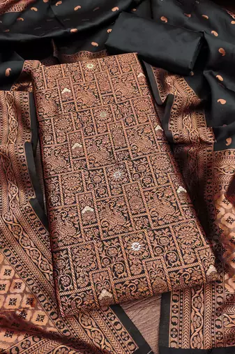 Black woven silk blend unstitched churidar dress-materials