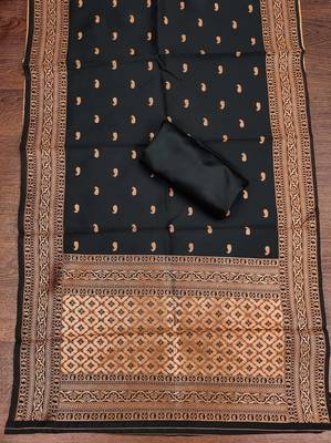 Black woven silk blend unstitched churidar dress-materials 4