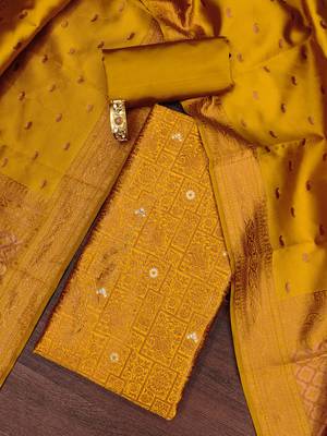 Mustard woven silk blend unstitched churidar dress-materials 1