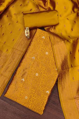 Mustard woven silk blend unstitched churidar dress-materials