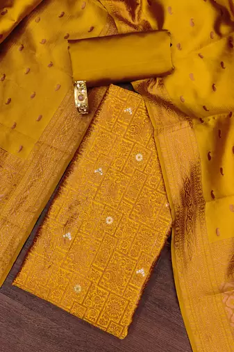 Mustard woven silk blend unstitched churidar dress-materials