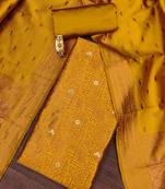 Mustard woven silk blend unstitched churidar dress-materials