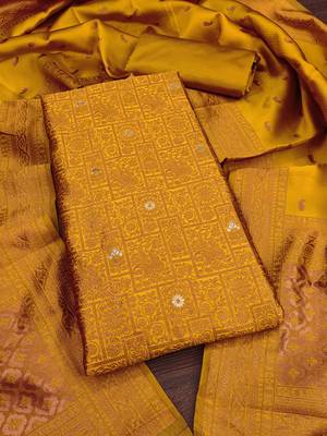 Mustard woven silk blend unstitched churidar dress-materials 3