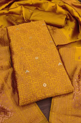 Mustard woven silk blend unstitched churidar dress-materials