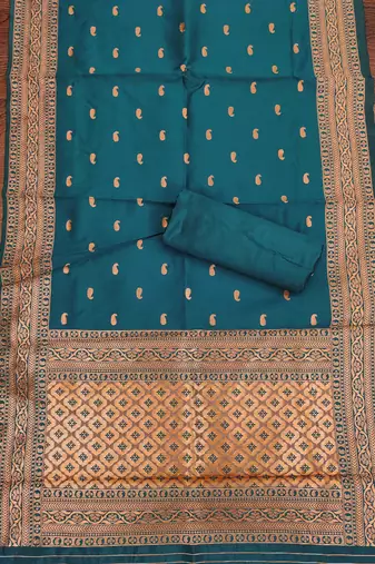 Teal woven silk blend unstitched churidar dress-materials