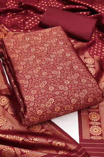 Red woven silk blend unstitched churidar dress-materials