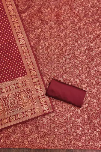 Red woven silk blend unstitched churidar dress-materials