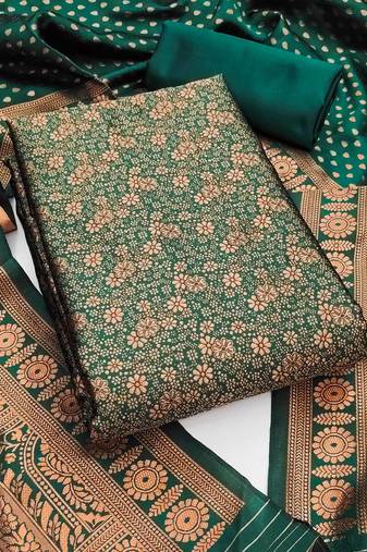 Green woven silk blend unstitched churidar dress-materials