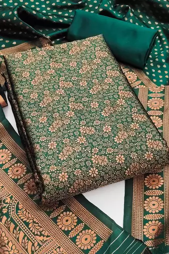 Green woven silk blend unstitched churidar dress-materials